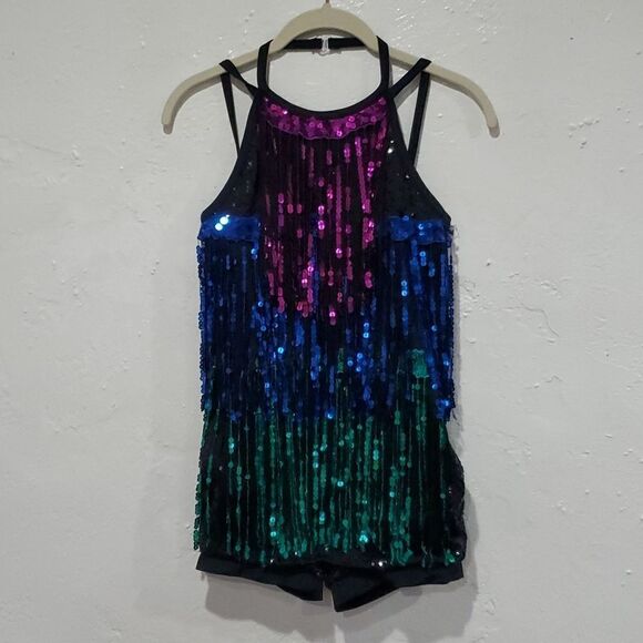 Weissman Sequin Scroll Mesh Fringe Biketard Style 10926 Size S - Picture 4 of 14